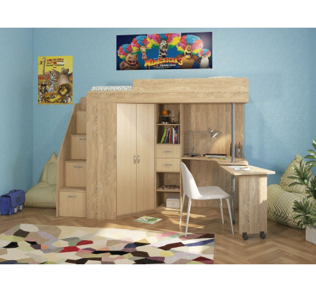 Кровать-чердак для подростка Милана-6 с рабочей зоной, спальное место 200х80 см